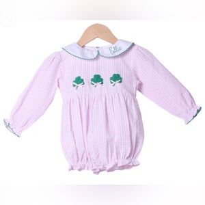 French knot clover pink seersucker bubble, newborn